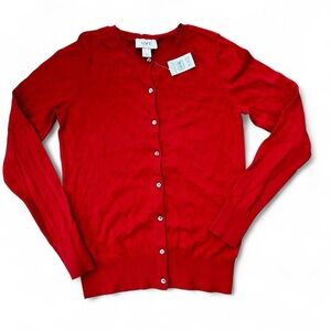 LOFT warm and soft red beautiful bottom-up cardigan sweater